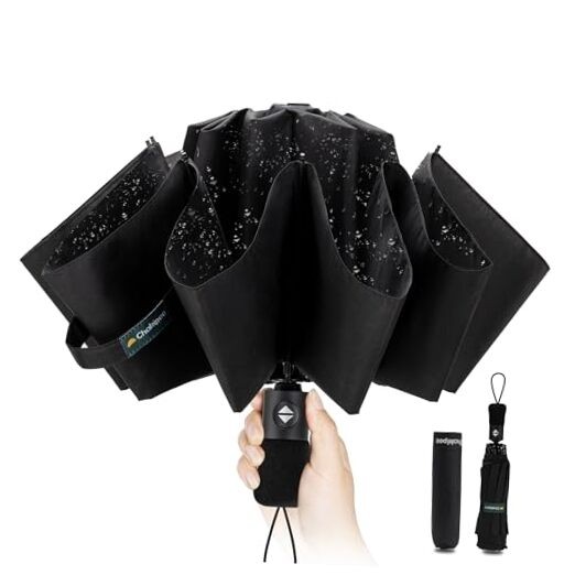 Travel Compact Umbrella Windproof - Portable Automatic Umbrellas Black-46inch