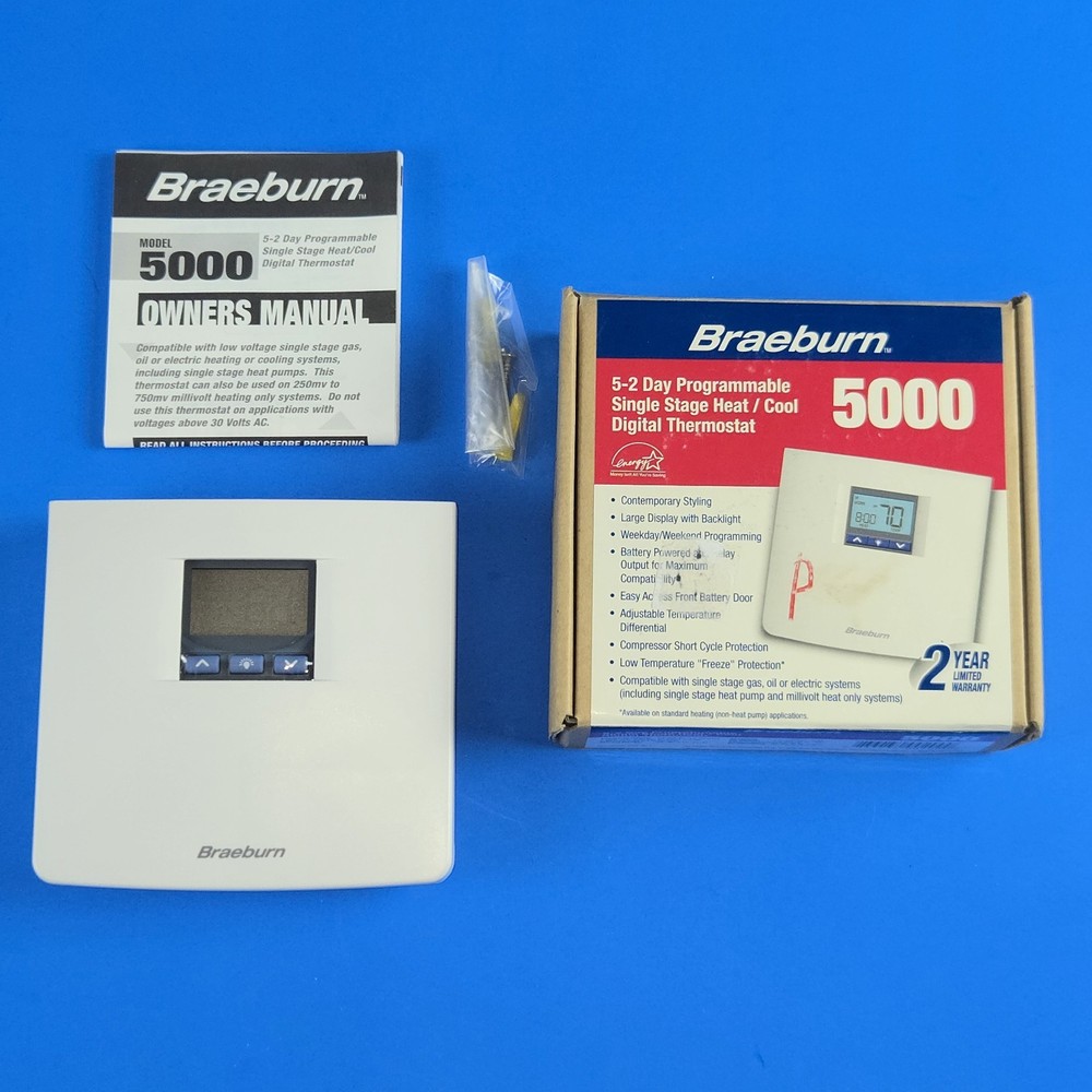 Braeburn 5000 Premier Series 7-Day 5-2 Programmable Digital Thermostat
