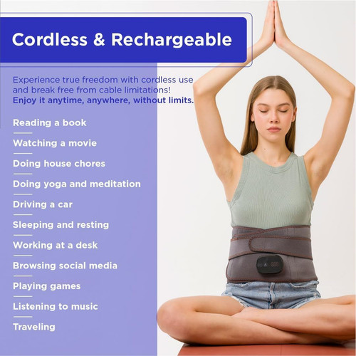 Heated Belt Wrap - Cordless Heating Pad for Back Massager with Grey