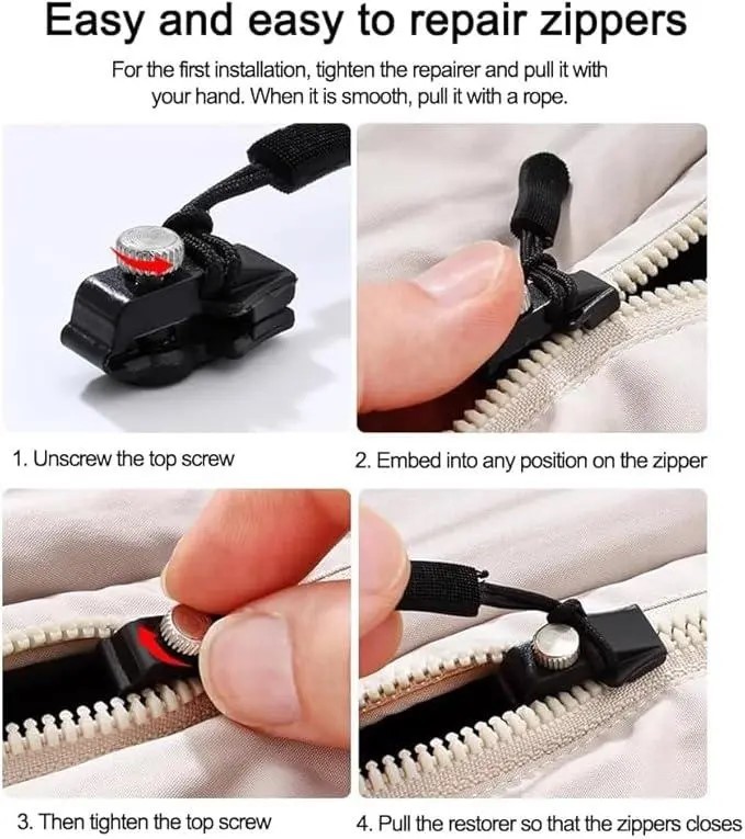 6-Pack(2*Large, 2*Medium, 2*Small) Universal Zipper RepairTool Adjustable zipper