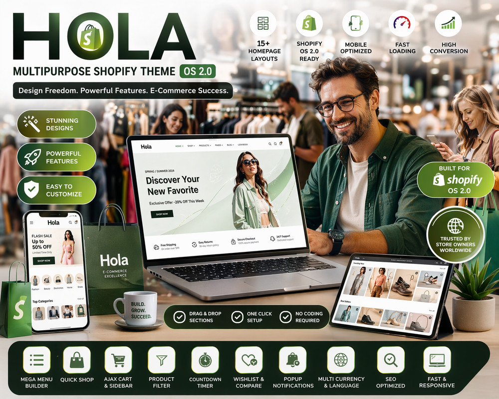 Hola - Multipurpose Shopify Theme | Responsive eCommerce Template | Optimized