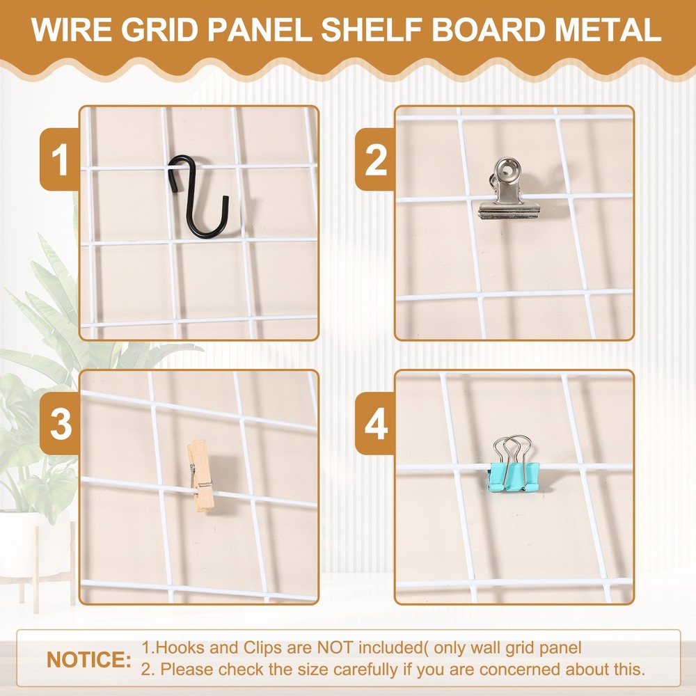 12x16 in Wall Grid Panel, 6 Pack Wire Grid Panel Shelf Board Metal, White