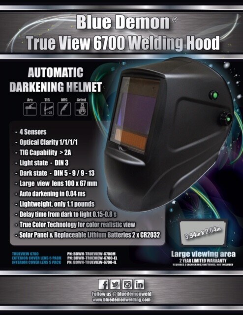 Welding Hood Blue Demon TrueView 6700 Auto Darkening