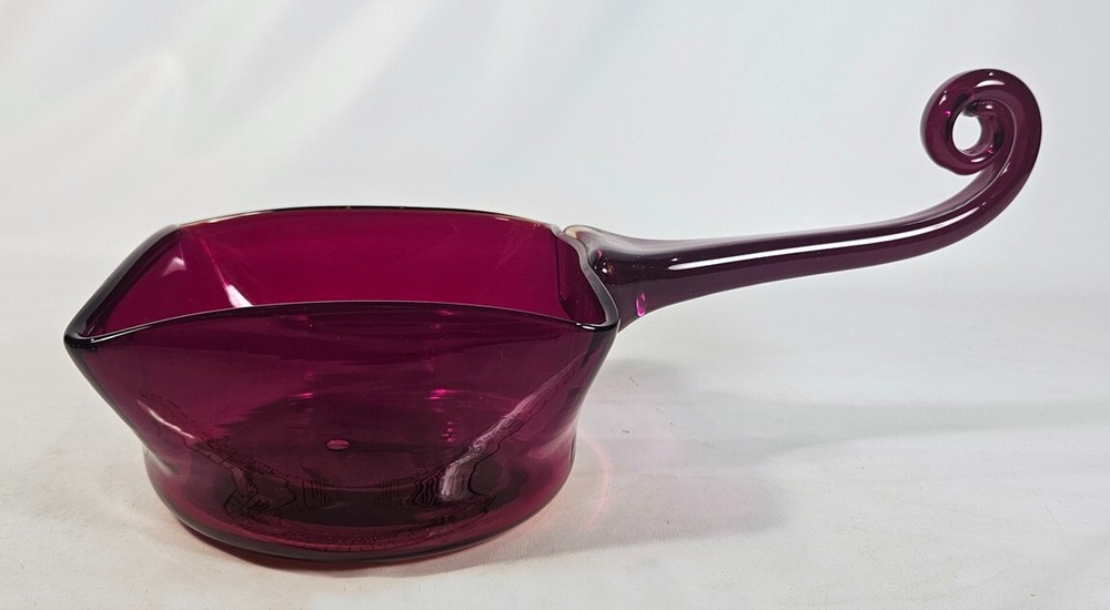 Red Glass Bowl with Handle Handblown Unique Design