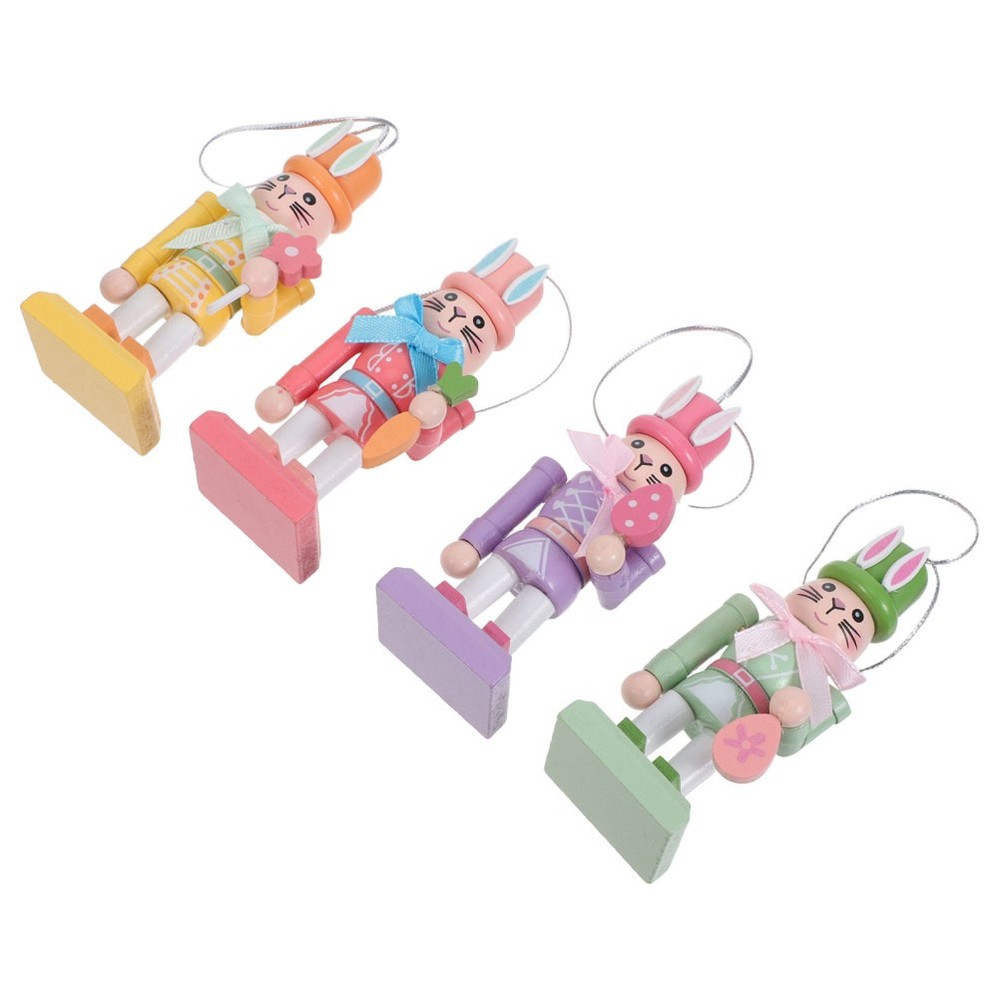 4 Pcs Easter Bunny Decor Nutcracker Soldier Puppet Home Standing Figurine