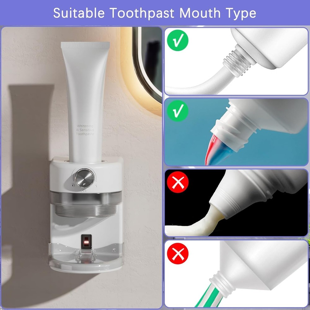 Automatic Electric Toothpaste Dispenser Wall Mounted Adjustable for Kids Adults