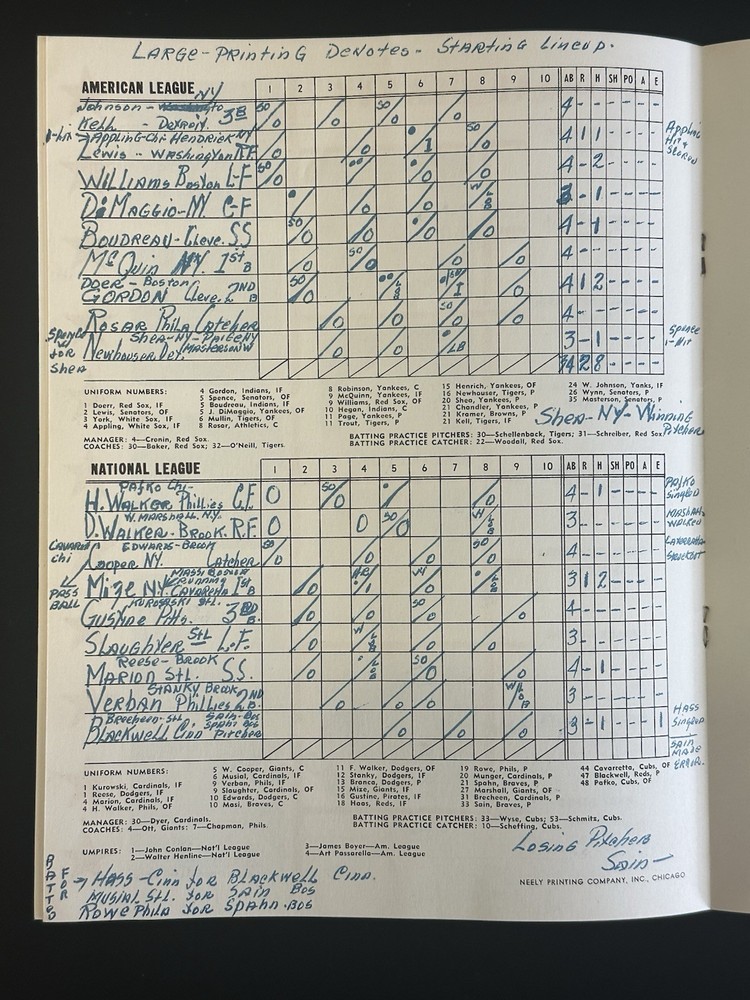 1947 MLB Baseball All Star Game Program @ Chicago Wrigley Field - EX scored