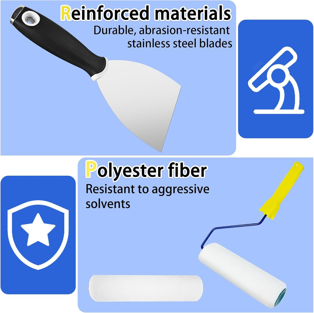 Self Leveling Concrete Tools, Stainless Steel Epoxy Squeegee, Spiked Roller for