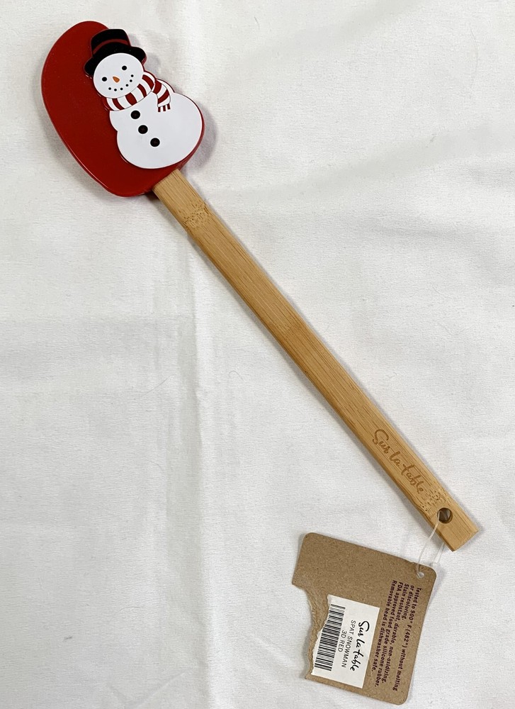 NWT Sur la Table Snowman Silicone Spatula Scraper Red Wood Handle