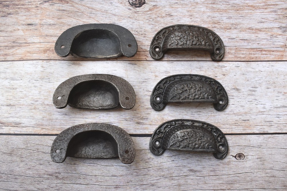 Vintage Style cast iron Cup cabinet drawer door knobs handles pull rustic 6 pcs
