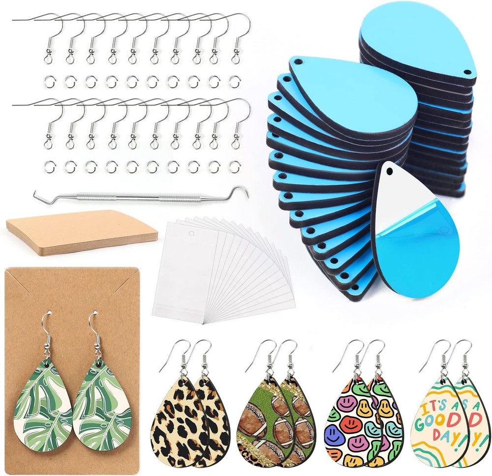 Sublimation Earring Blanks Set - 30 Pcs Teardrop Blanks with Hooks & Rings