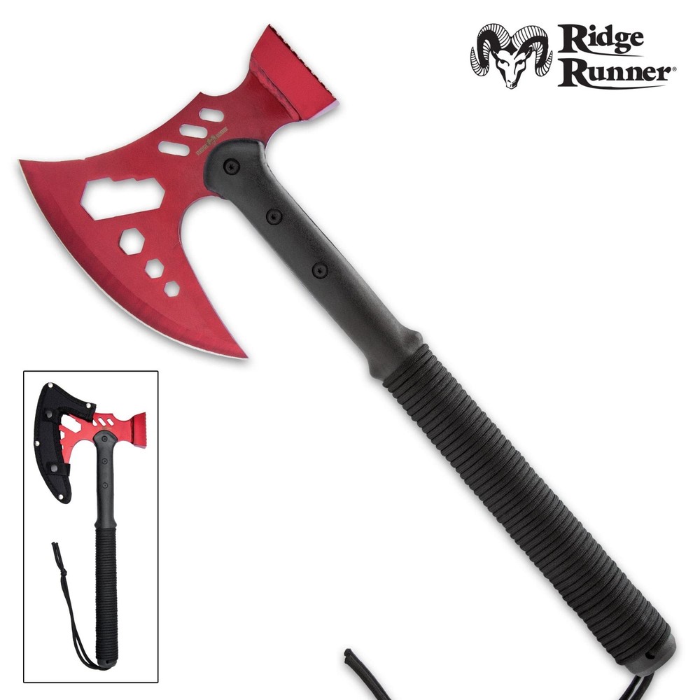 Ridge Runner 18” Tactical Axe and Multi-Tool Hammer Red, Camping & Survival Axe