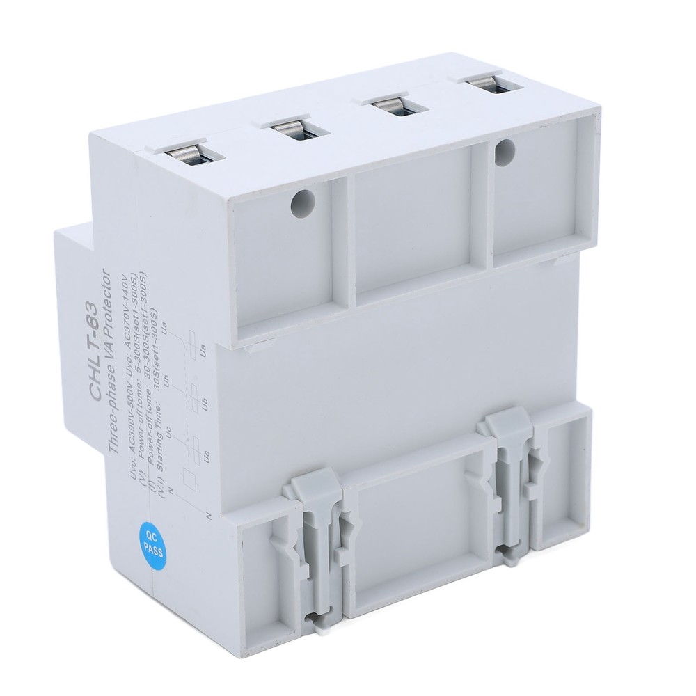 3 Phase DIN Rail Voltmeter Ammeter Auto Overvoltage Overcurrent Protector AC 63A