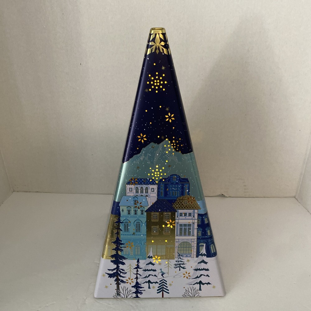 Empty 12" Lighted Pyramid Tin Winter Scene Works