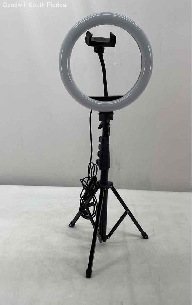 LED Black Adjustable Tripod Camera Ring Light With Accessories Not Tested