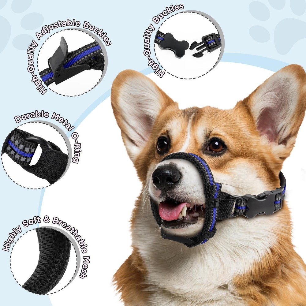 Dog Muzzle,Anti-Bite Adjustable Breathable Soft Muzzle for Small Medium Large...