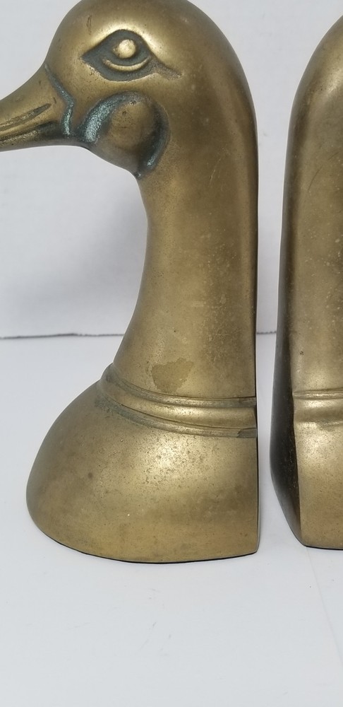 Vintage Solid Brass Mallard Duck Heads Bookends Pair Set