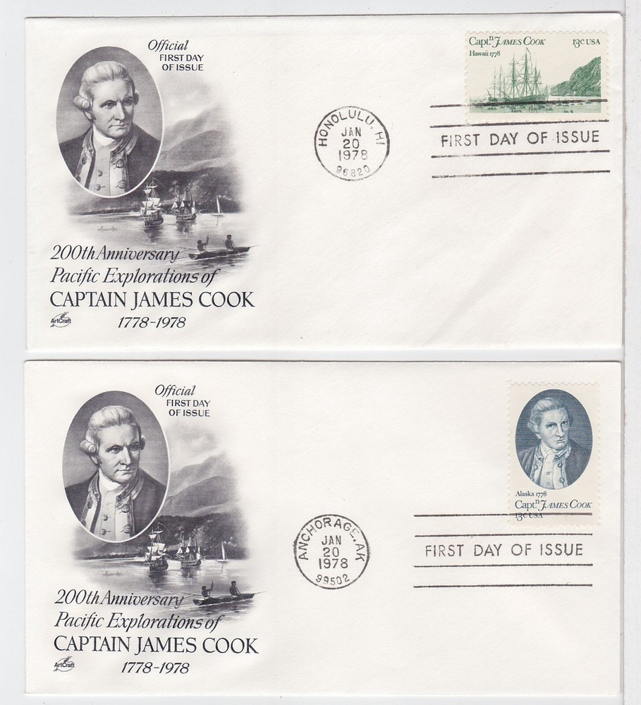 TurtlesTradingPost- Captain Cook 1978 #1732-3 FDC Artcraft - 2 Covers