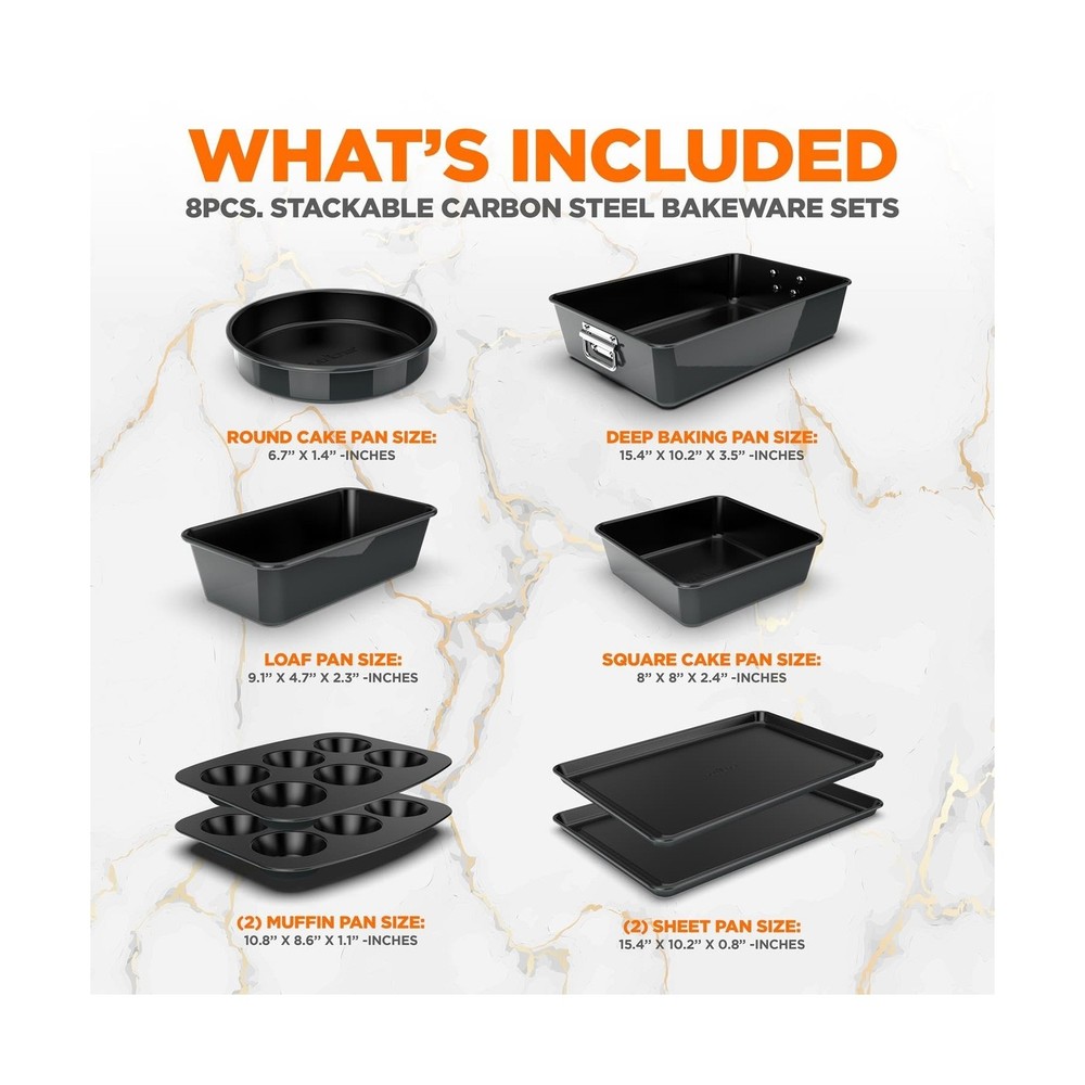 NutriChef 8-Piece Stackable Nonstick Bakeware Set - Premium Steel Baking Tray...
