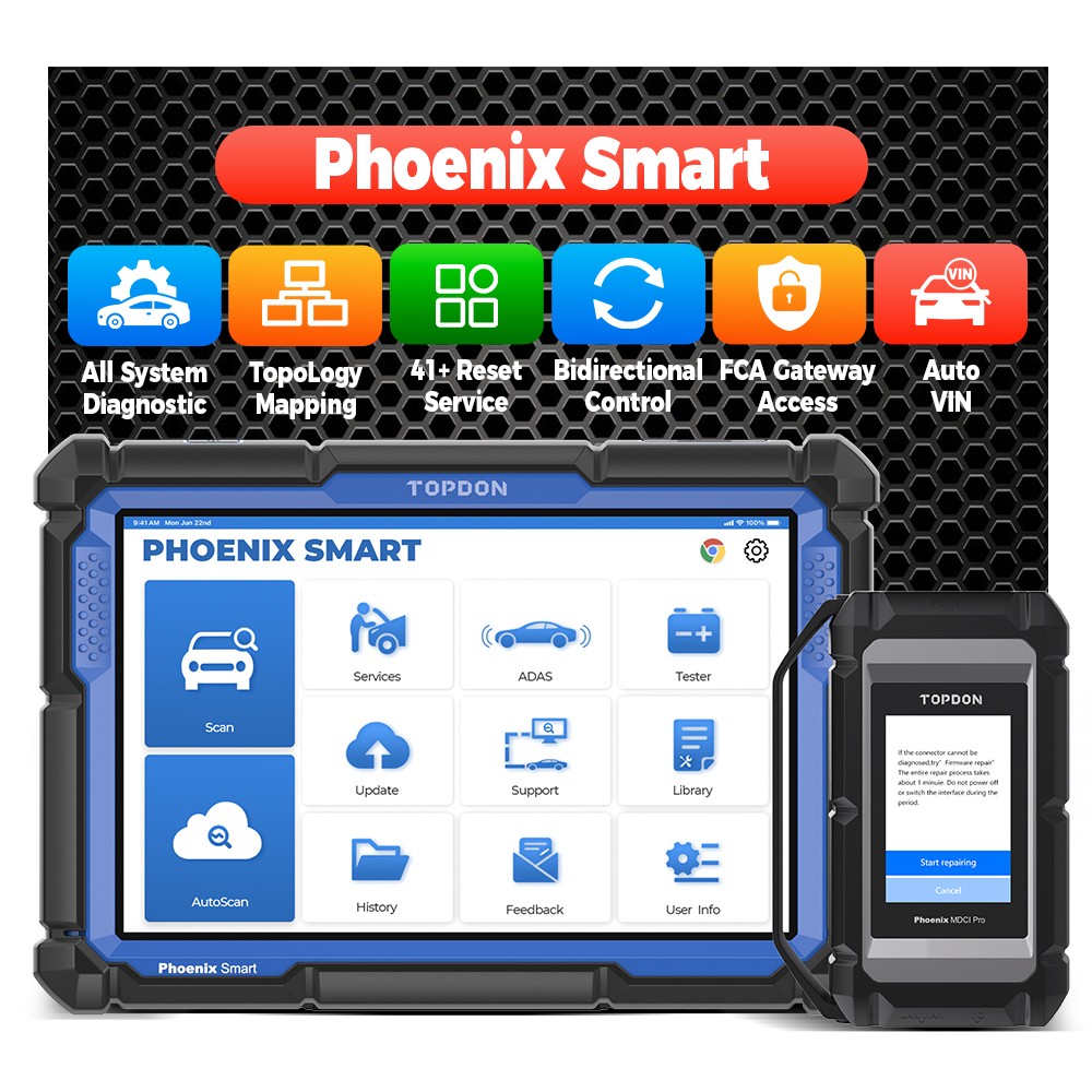 TOPDON Phoenix Smart Key FOB Programming Tool Bidirectional Key Coding 41+ Reset