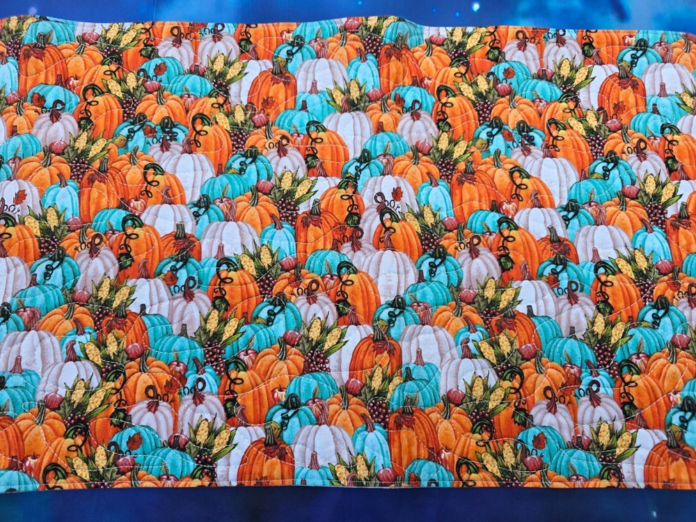 Handmade Quilted Table Runner Fall pumpkins Thanksgiving Corn grapes Autumn