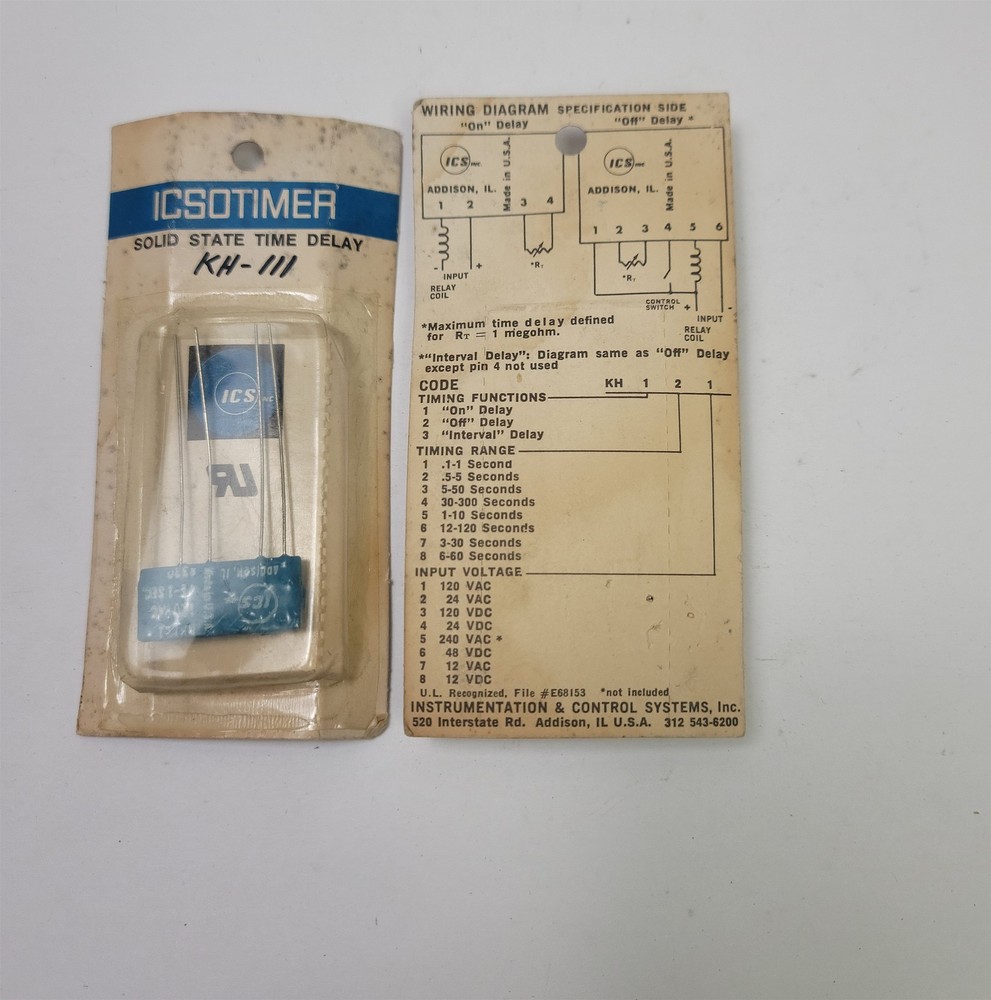 ICS KH-111 Solid State Time Delay .1-1 Sec. , 120VAC, New OS