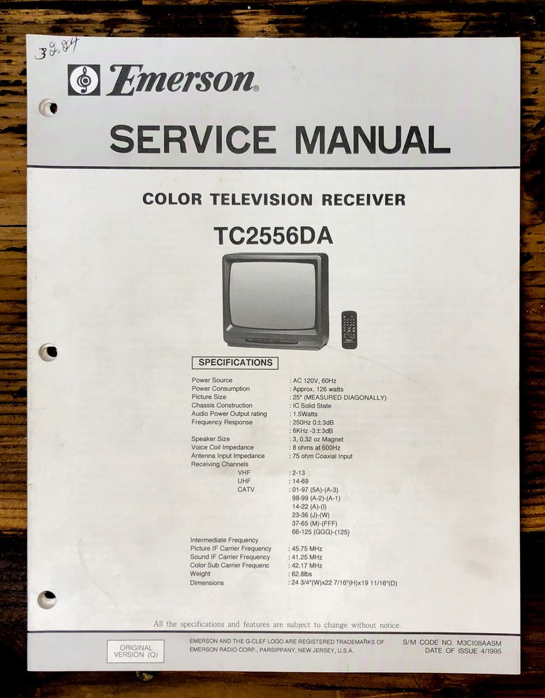 Emerson TC2556DA TV  Service Manual *Original*