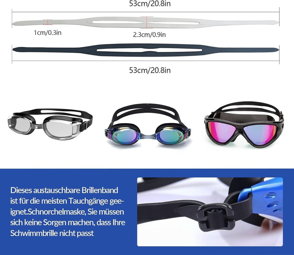 2 Pack Silicone Swimming Goggles Strap, Dive Eyewear Strap Replacement, Swim...