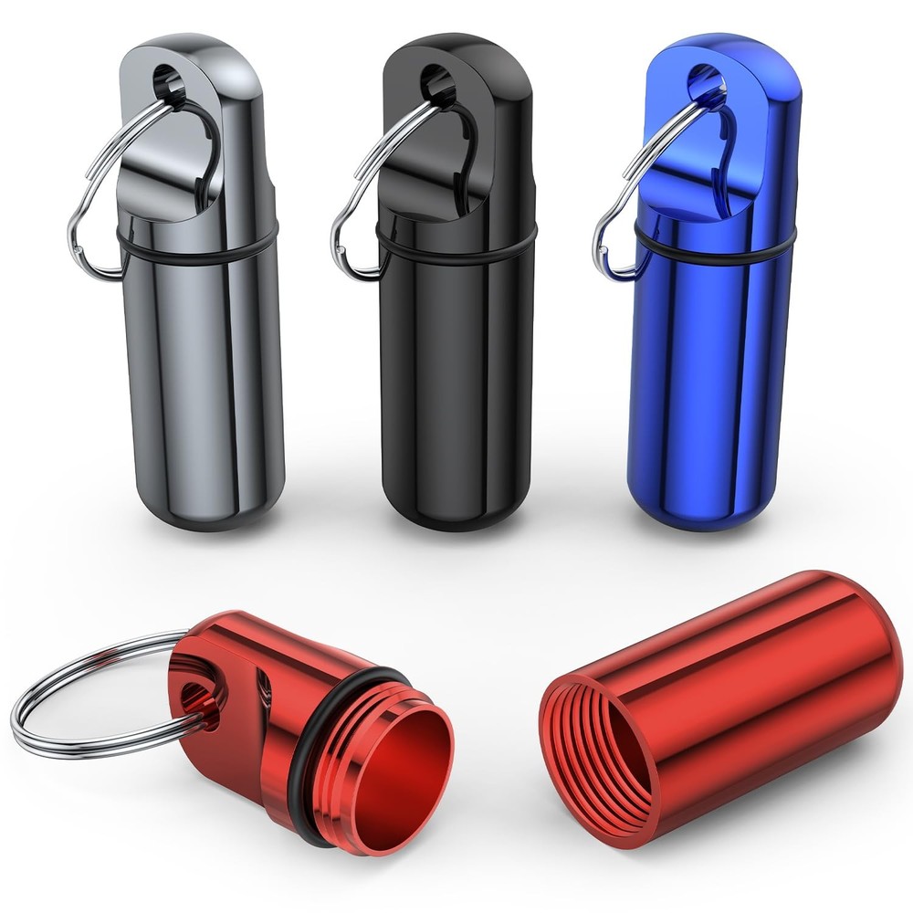 Urekt Small Pill Box Keychain, (4 Pack) Portable Keychain Multicolor