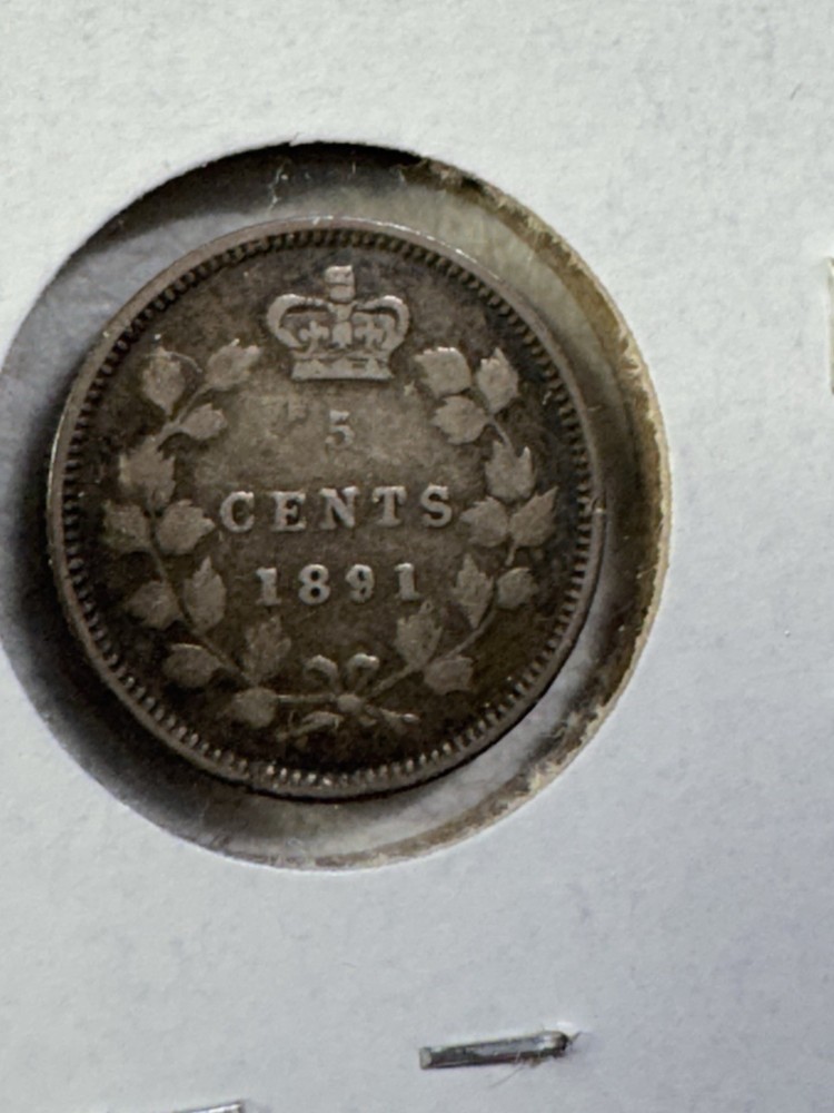 1891 Canada 5 Cents Small Silver Coin