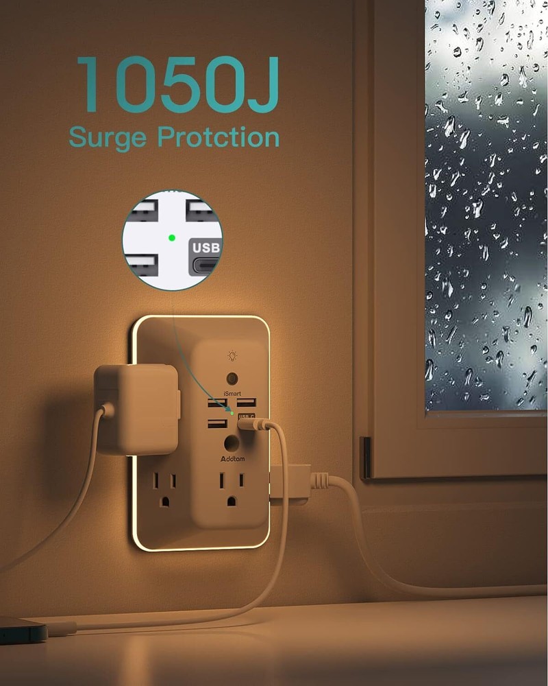 Surge Protector, Multi Plug Outlet Extender with Night Light for Home, white