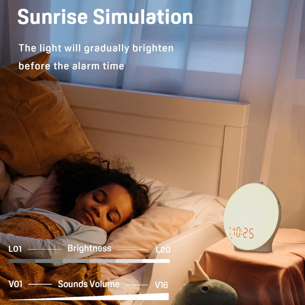 Sunrise alarm clock with sunrise simulation function, sleep aid function