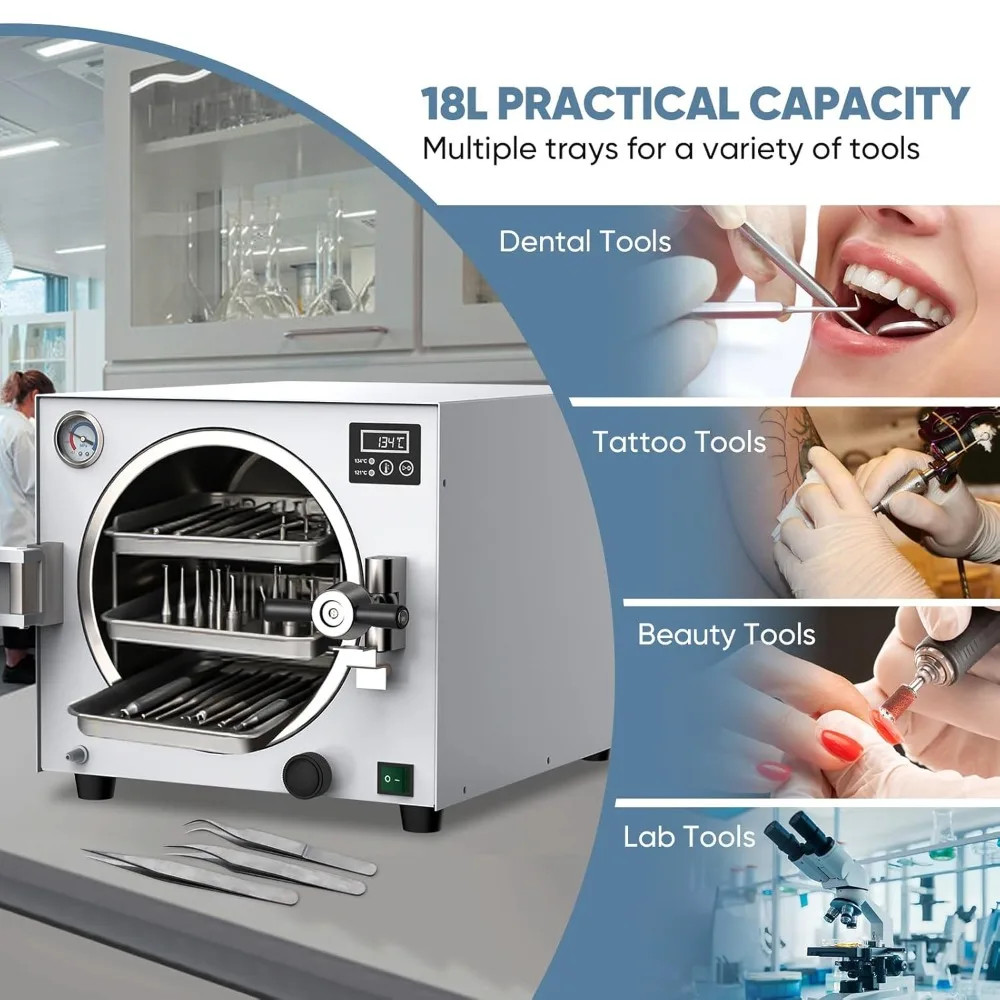 18L Tabletop Autoclave Sterilizer Digital Control Lab High Pressure Machine