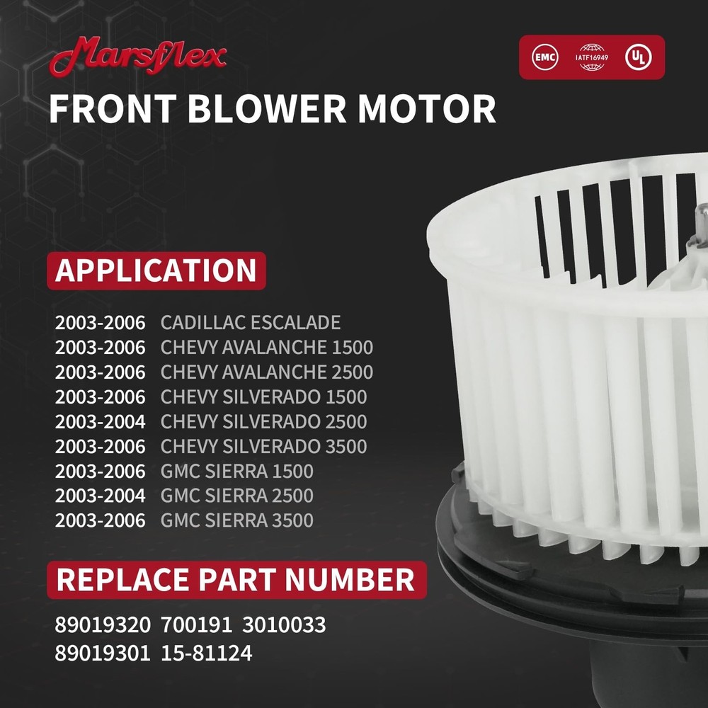 Marsflex Front Blower Motor 700191 for 2003-2006 Chevy Silverado Avalanche GM...
