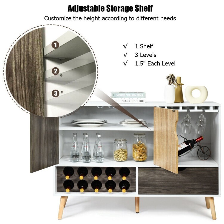 Mid-Century Kitchen Buffet Cabinet Sideboard Storage w/Adjustable Shelf & Drawer