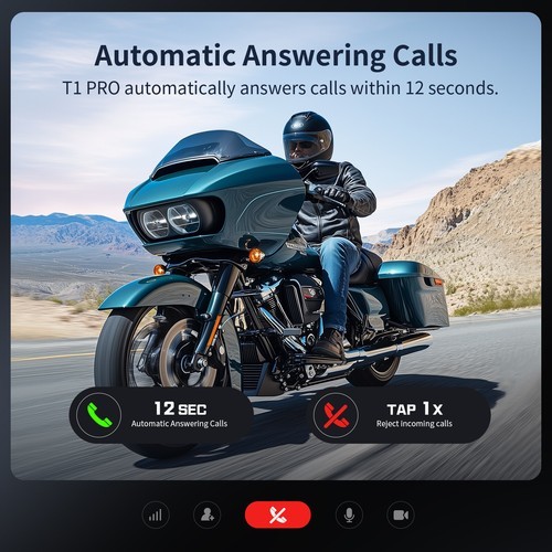 2x T1 Pro Motorcycle Bluetooth Headset Bluetooth for 6 Riders Group 2000m
