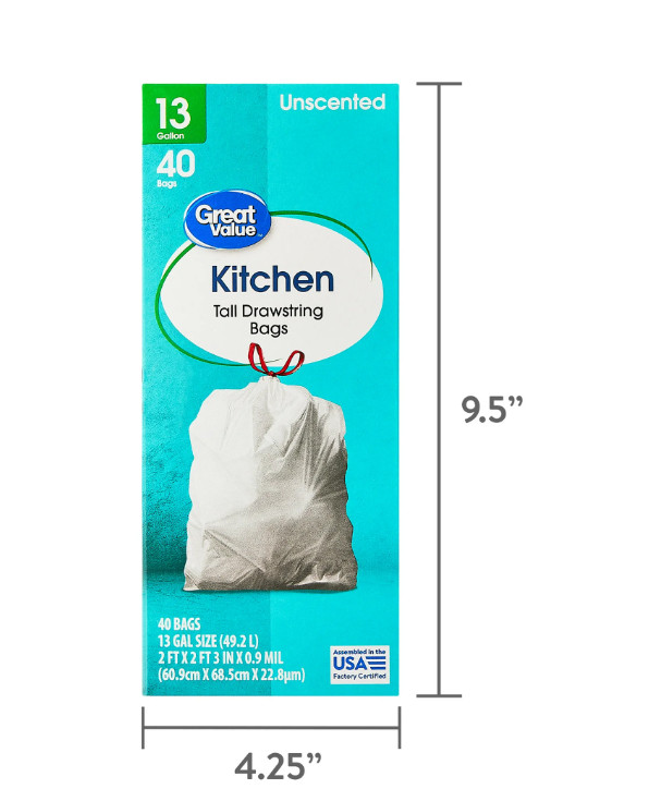 13 Gallon Tall Kitchen Trash Bags Drawstring Unscented 40 Count