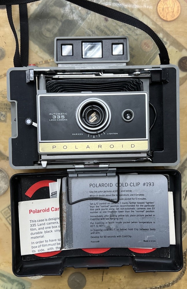 Polaroid Automatic 335 Land Camera W/ Case, Flash & Extras VINTAGE!!