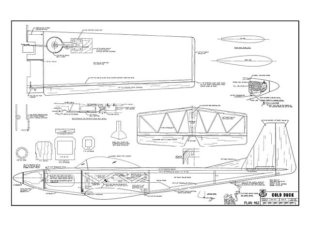 Cold Duck RC Pattern 61" Wingspan RC Model Airplane Printed Plans & Templates