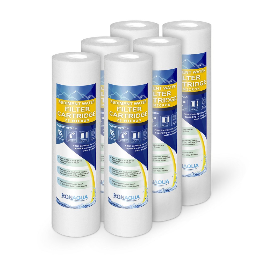 6  Sediment 25 Micron Water Filter Cartridges 2.5" x 10" for Reverse Osmosis