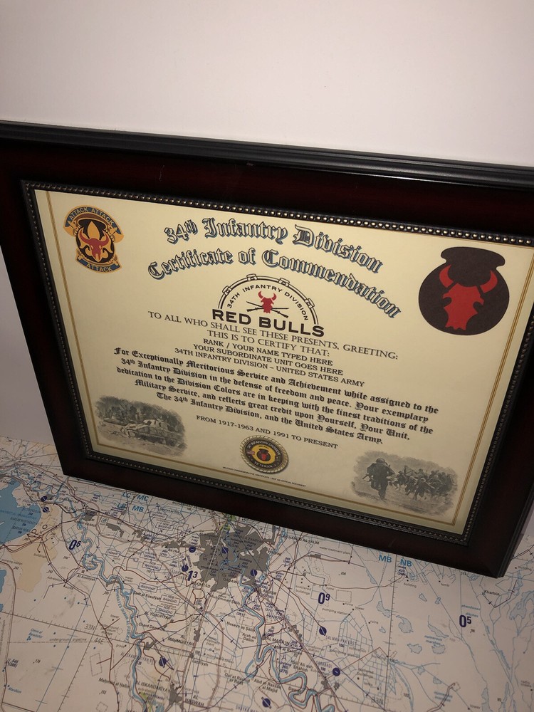 34TH INFANTRY DIVISION / COMMEMORATIVE - CERTIFICATE OF COMMENDATION
