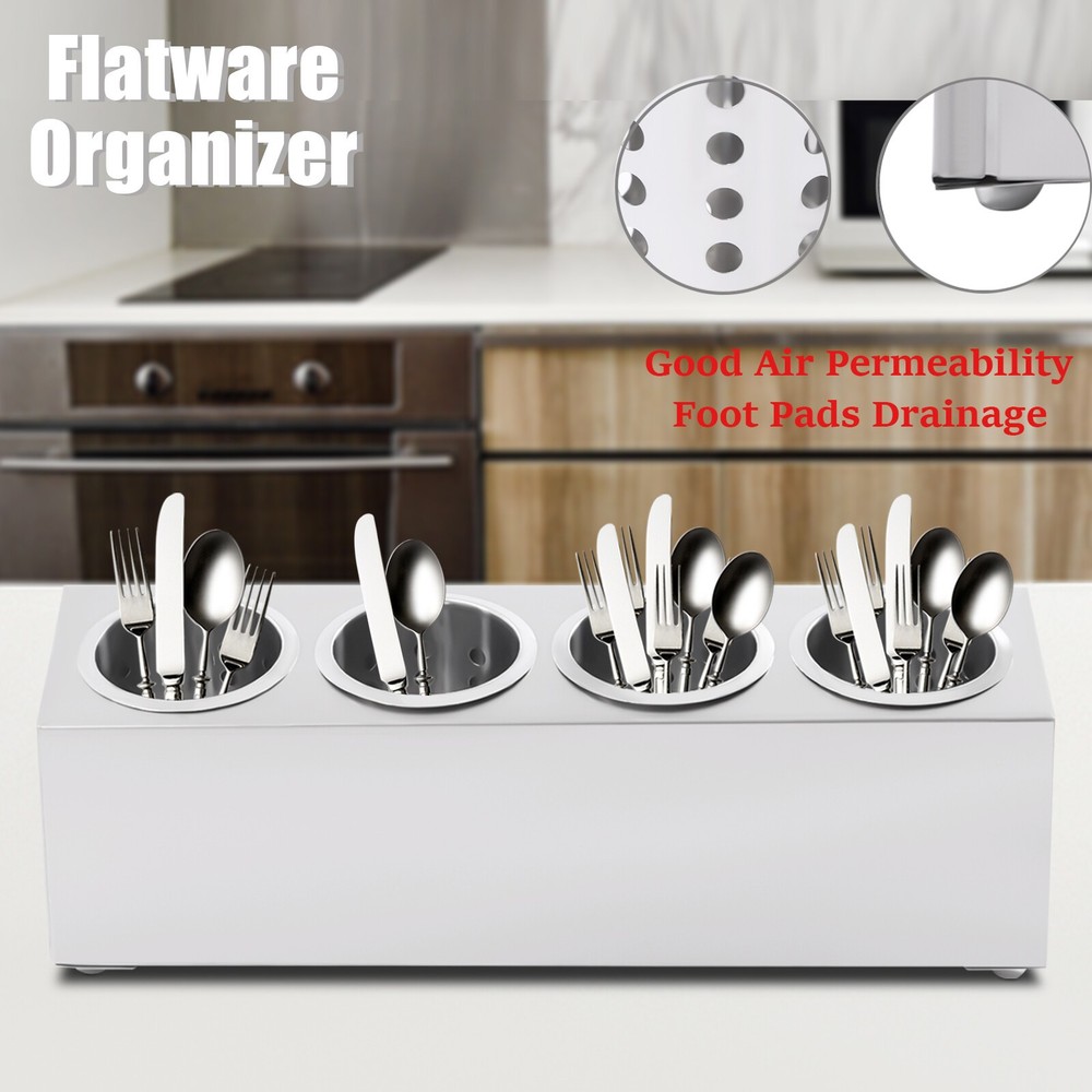 4 Storage Hole Metal Flatware Holder Removable Flatware Organizer Large Capacity