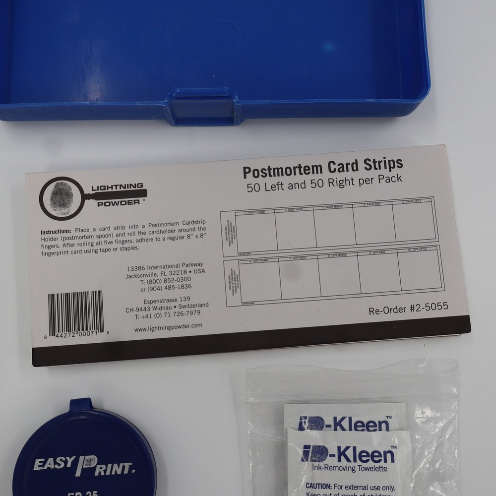 Lightning Powder 2-5000 Postmortem Fingerprint Kit Forensic Science Blue Case