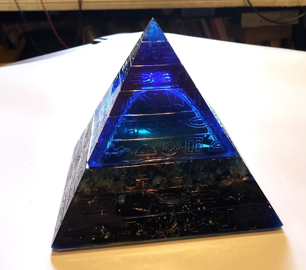 Large Orgonite Pyramid with Crystal Sphere Included.