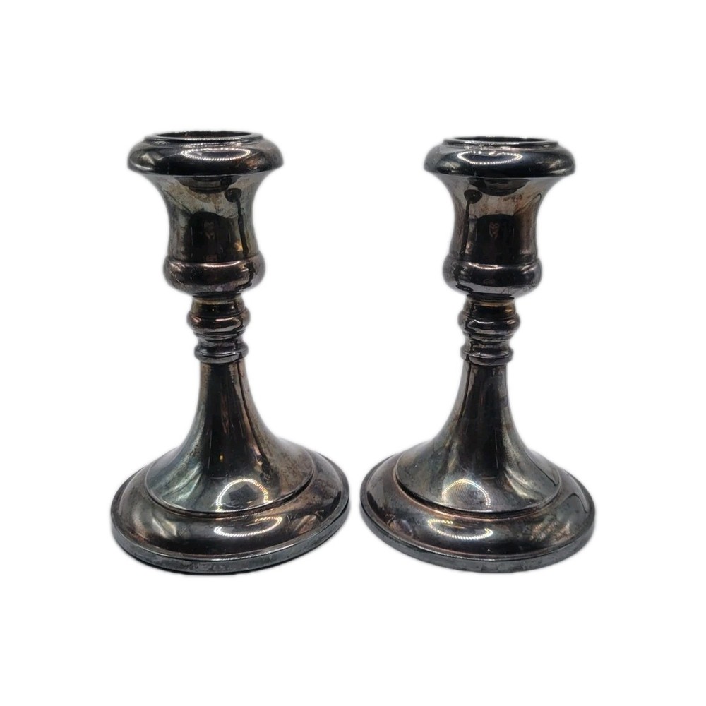 VTG Sheffield Silver Co Plated Candlesticks Pair Itlay