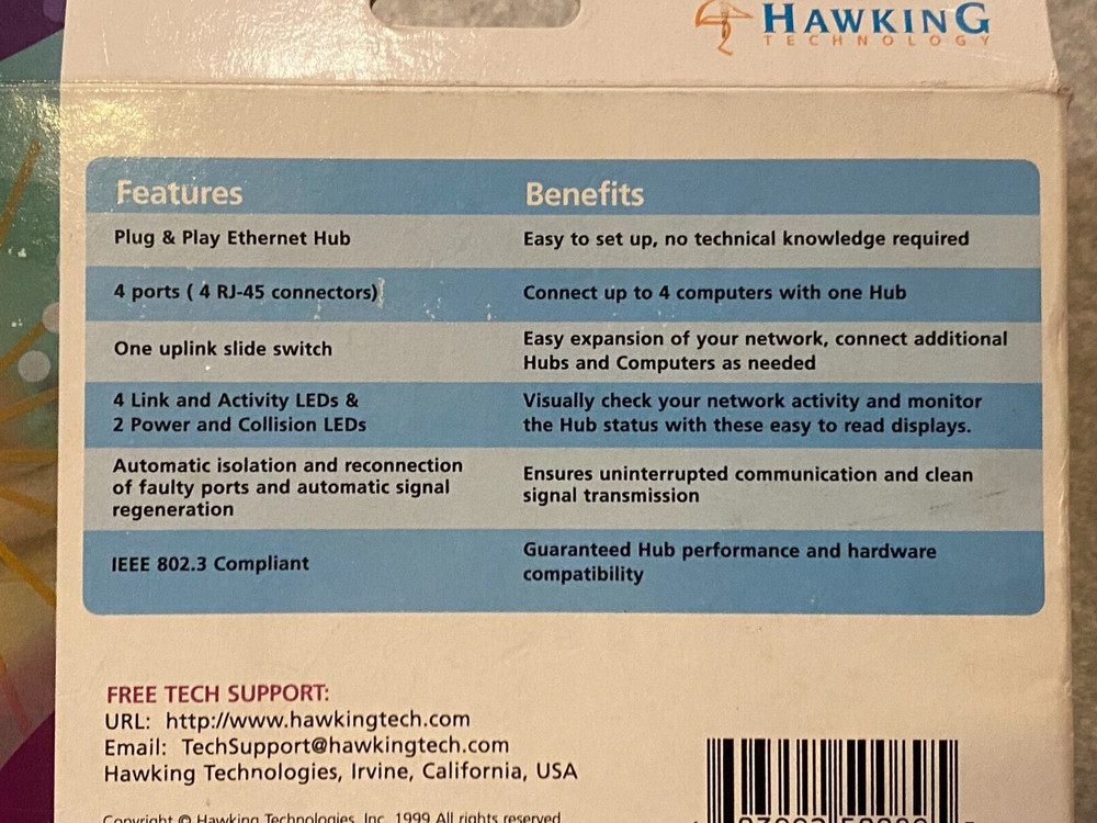 Hawking Technology High Performance 4-Port Mini-Hub Ideal SOHO Hub Solution