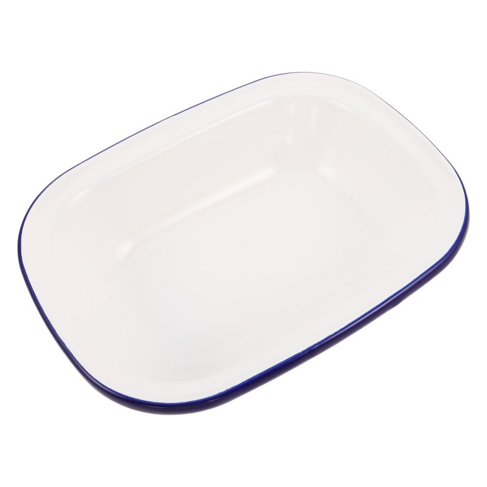 White Enamel Baking Pan Square Cake Heavy Duty Roasting Tray Rectangle
