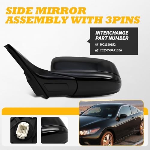 Driver Side Mirror Assembly Compatible with Accord 2003-2007 Non-Heated Left