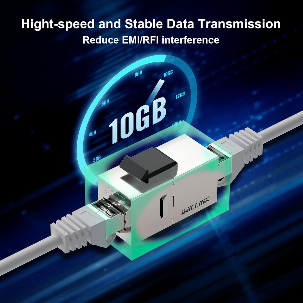 10Gbps CAT7 Coupler RJ45 Keystone Shielded Coupler 10-Pack, Ethernet Coupler, Fe