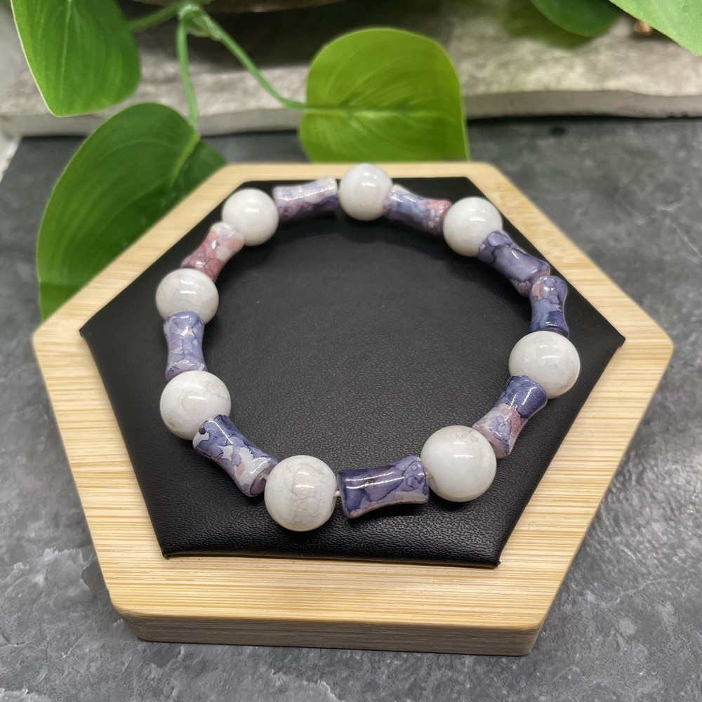 Handmade Ceramic Bead Beaded Stackable 7” Plus Stretch Bracelet New B356